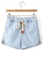 Romwe Bleached Drawstring Waist Pocket Denim Shorts