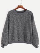 Romwe Dark Grey Drop Shoulder Ribbed Sweater