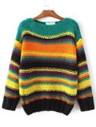 Romwe Striped Long Sleeve Loose Sweater