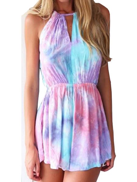 Romwe Tie Dye Print Cutout Cami Romper