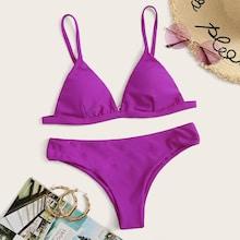 Romwe Seam Triangle Top With Cheeky Bikini Set