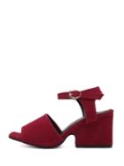 Romwe Red Peep Toe Buckle Strap Chunky Wedges