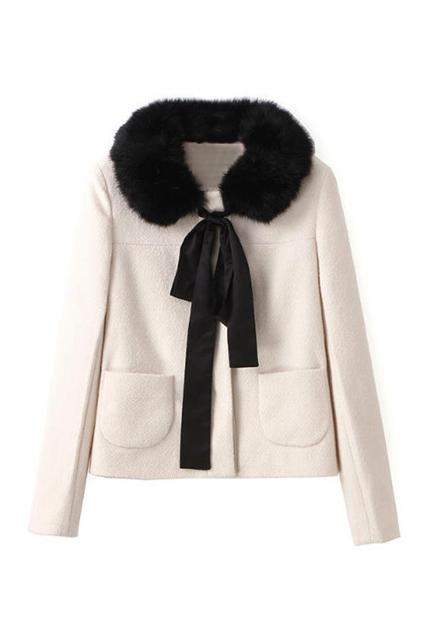 Romwe Self-tie Pocketed White Coat