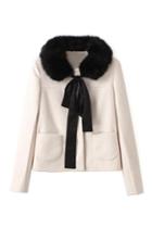 Romwe Self-tie Pocketed White Coat