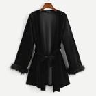 Romwe Faux Fur Cuff Velvet Longline Coat