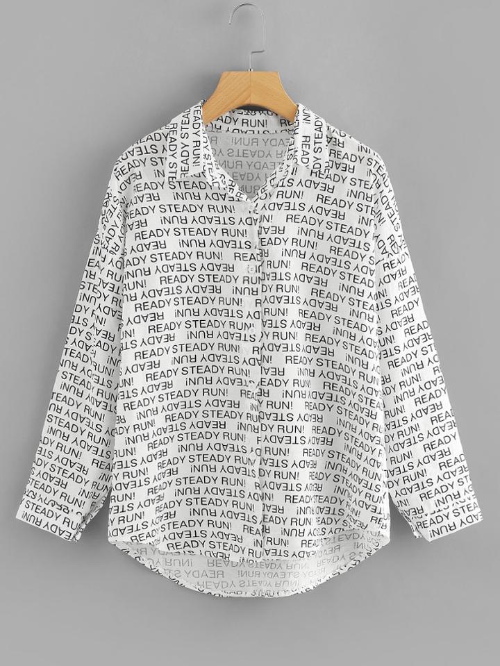 Romwe Letter Print Print Blouse