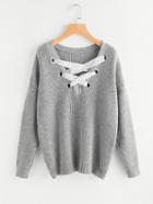 Romwe Eyelet Lace Up Front Jumper