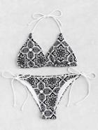 Romwe Retro Flower Print Side Tie Bikini Set