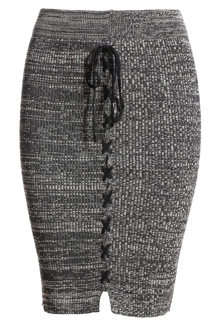 Romwe Elastic Waist Knit Black Pencil Skirt