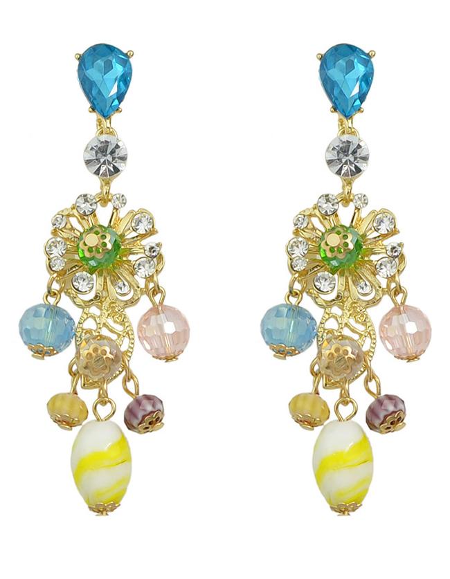 Romwe Colorful Beads Long Drop Earrings