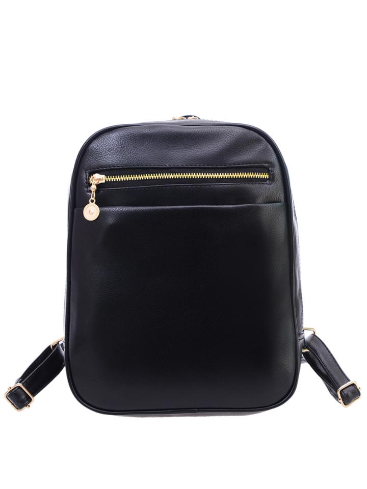 Romwe Black Faux Leather Pebbled Backpack