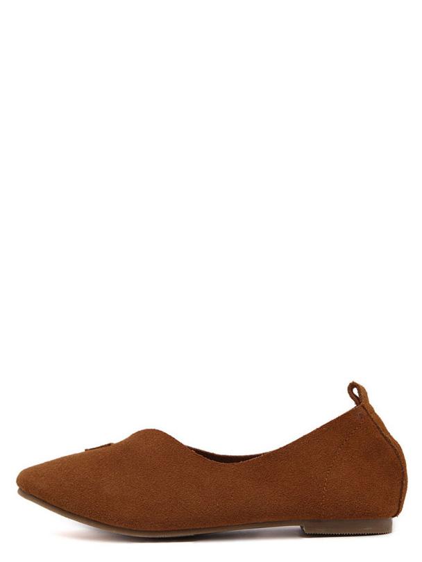 Romwe Brown Faux Suede Almond Toe Flats
