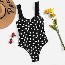 Romwe Polka Dot Ruffle Backless One Piece Swim