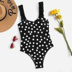 Romwe Polka Dot Ruffle Backless One Piece Swim