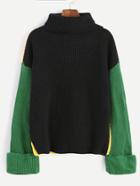 Romwe Color Block Turtleneck Dropped Shoulder Seam Sweater