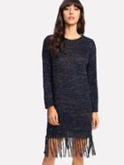 Romwe Space Dye Fringe Hem Sweater Dress