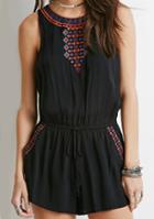 Romwe Round Neck Sleeveless Embroidered Romper
