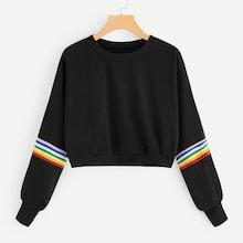 Romwe Contrast Tape Sleeve Sweatshirt