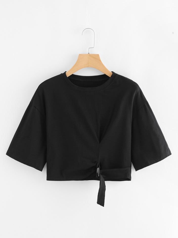 Romwe Drop Shoulder Pure Color Tee