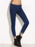 Romwe Dark Blue Rolled Hem Skinny Jeans