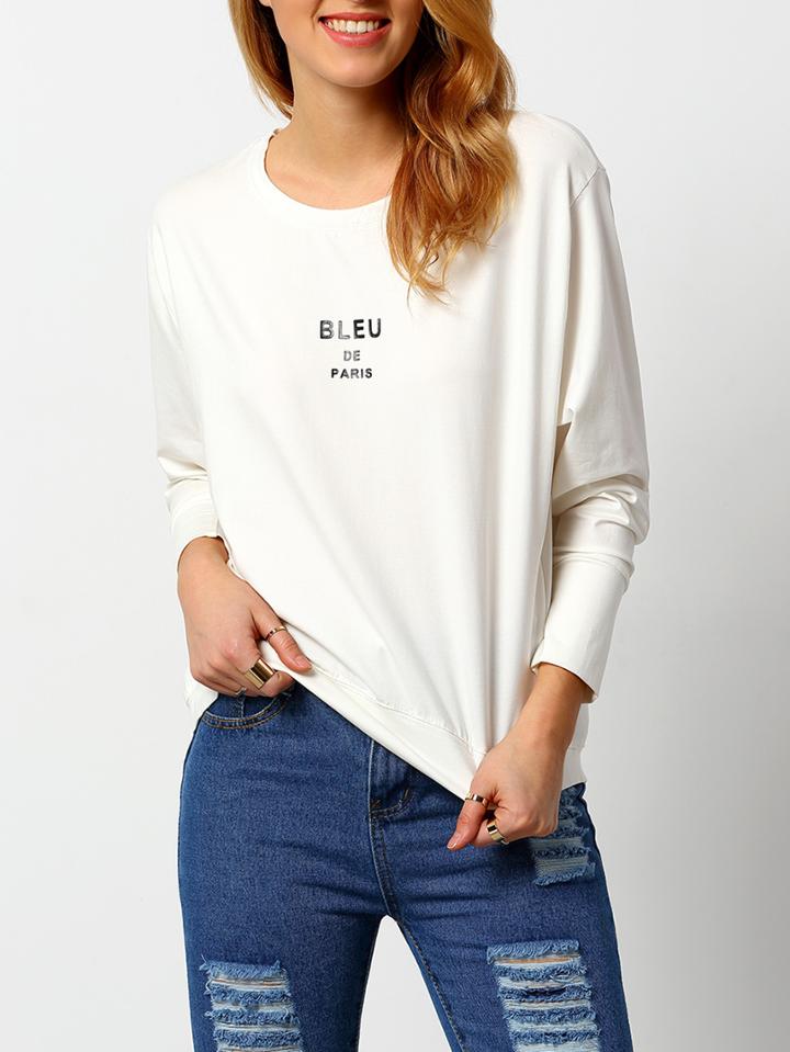 Romwe Letters Print White Sweatshirt