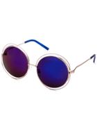 Romwe Silver Hollow Frame Blue Mirrored Sunglasses