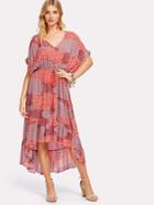 Romwe V Neck Ruffle Hem Dolman Dress