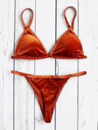 Romwe Triangle Velvet Bikini Set