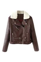Romwe Faux Shearling Burgundy Moto Jacket