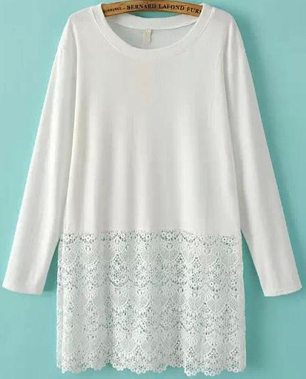 Romwe Contrast Lace Hem Loose White Blouse