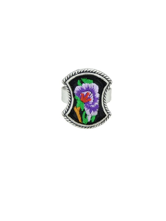 Romwe Purple Handmade Embroidery Flower Pattern Geometric Ethnic Rings