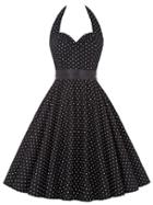Romwe Black Polka Dot Print Sweetheart Flare Dress