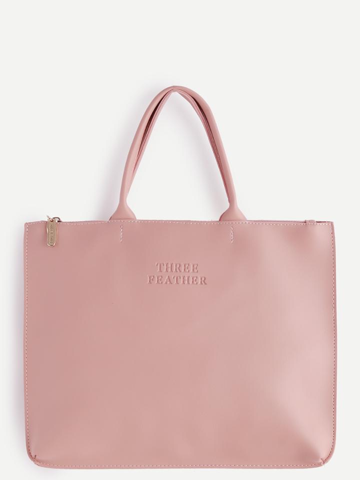 Romwe Oversized Pink Pu Plain Tote Bag