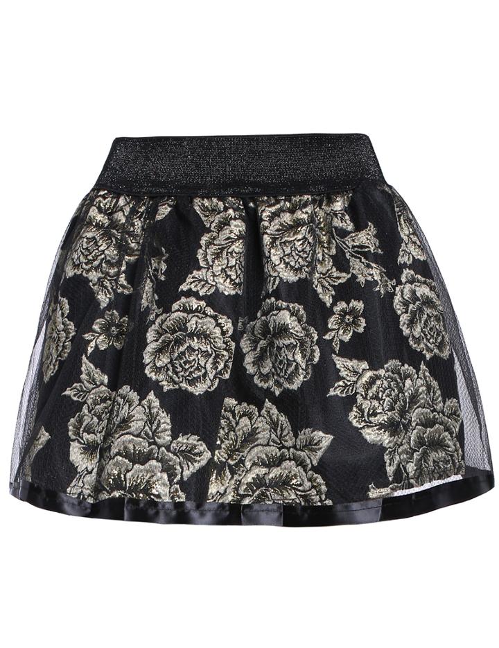Romwe Floral Print Sheer Mesh Skirt