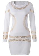 Romwe Geometric Print Pencil White Dress