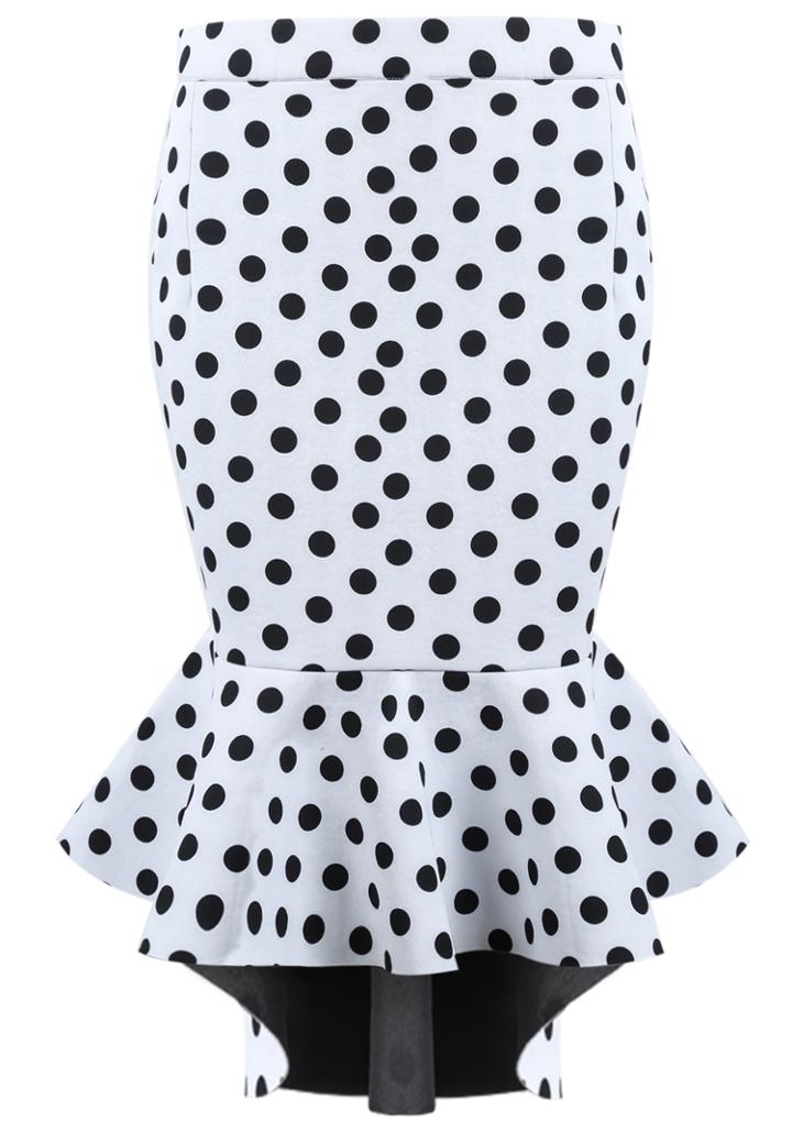Romwe Polka Dot Ruffle Asymmetrical Skirt-white
