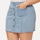 Romwe Plus Button Front Pocket Denim Skirt