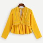 Romwe Fringe Detail V Neck Tape Panel Blouse