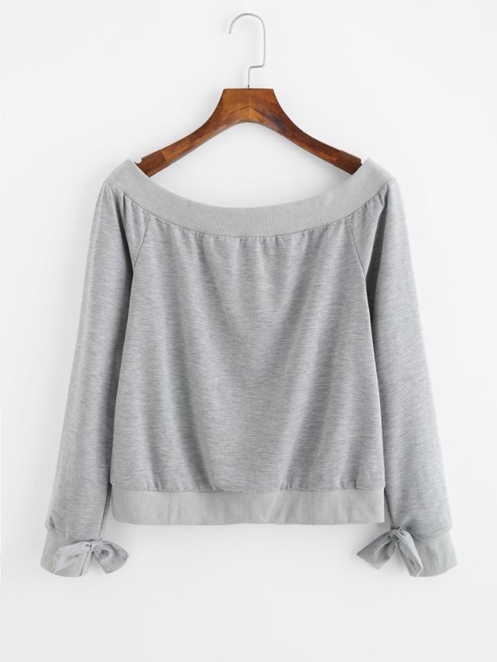 Romwe Off Shoulder Bow Cuff Sweatshirt