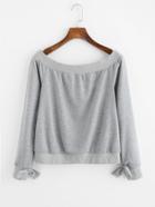 Romwe Off Shoulder Bow Cuff Sweatshirt