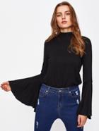 Romwe Mock Neck Exaggerate Bell Sleeve Tee