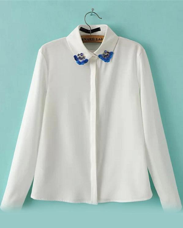Romwe Bead Lapel Loose Blouse