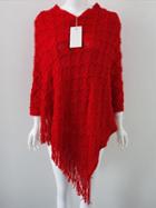 Romwe V Neck Tassel Red Poncho