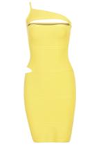 Romwe One-shoulder Hollow Body Conscious Yellow Dress