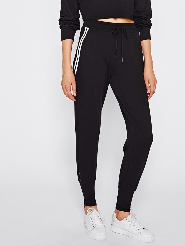 Romwe Zip Embellished Striped Side Sweatpants