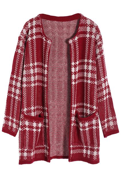 Romwe Check Print Buttonless Loose Cardigan