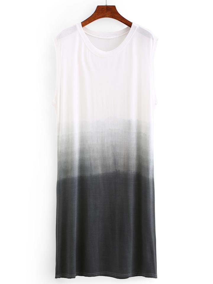 Romwe Grey Ombre Drop Armhole Shift Dress
