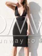 Romwe Black Plunge Cut Out Front Sheath Dress