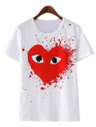 Romwe White Short Sleeve Heart Print T-shirt