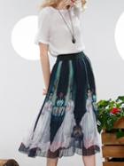 Romwe White Top With Character Print Skirt